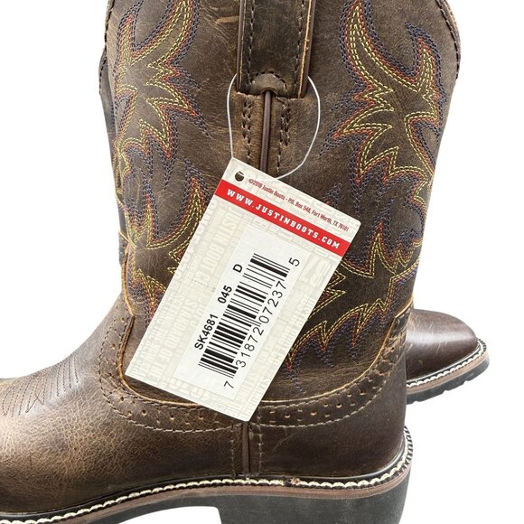 Justin Western Boots Kids Rugged Tan Buffalo 4.5D Embroidered Square Toe SK4681 - Picture 4 of 15